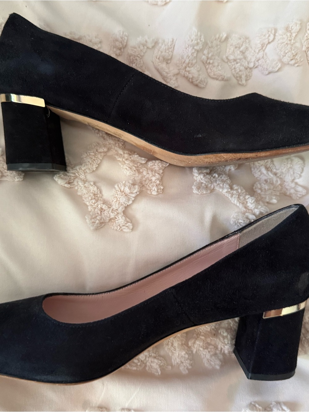 kate spade Black Suede Block Heel Pumps with Gold Accent - Picture 5 of 5